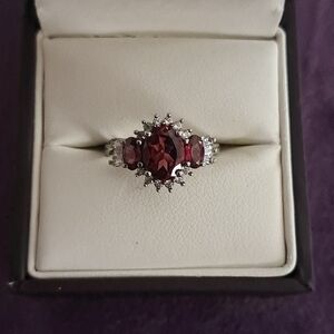 Natural Wine Garnet & Natural White Zircon Ring.